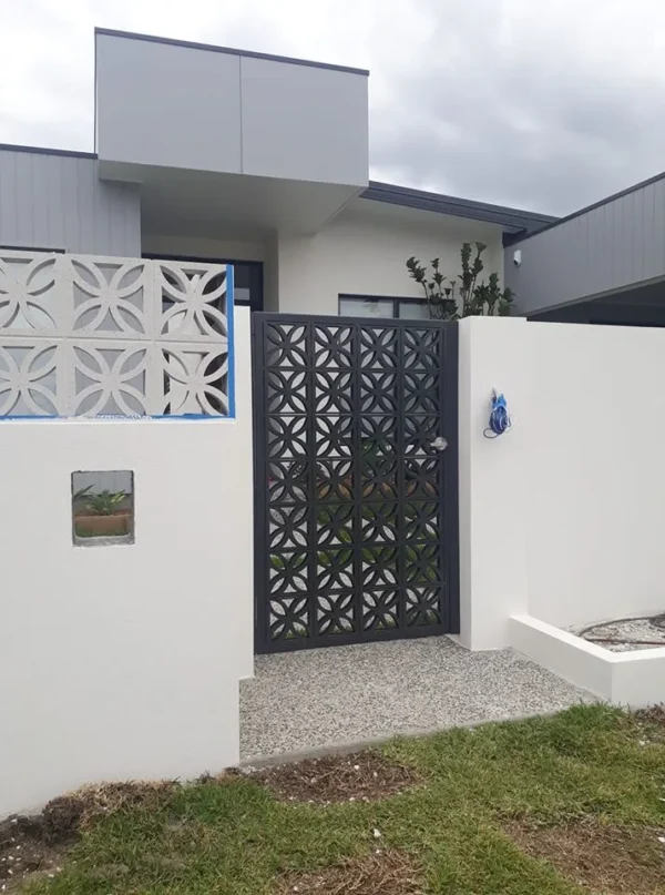Modern house entrance with decorative gate