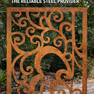 Decorative Corten steel screen by Flomet in garden