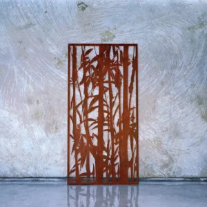 Rustic metal panel with bamboo design.