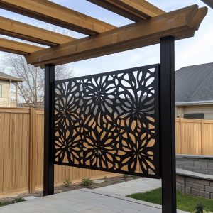 Decorative outdoor privacy screen with floral pattern