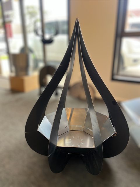 Modern metal fireplace design in showroom