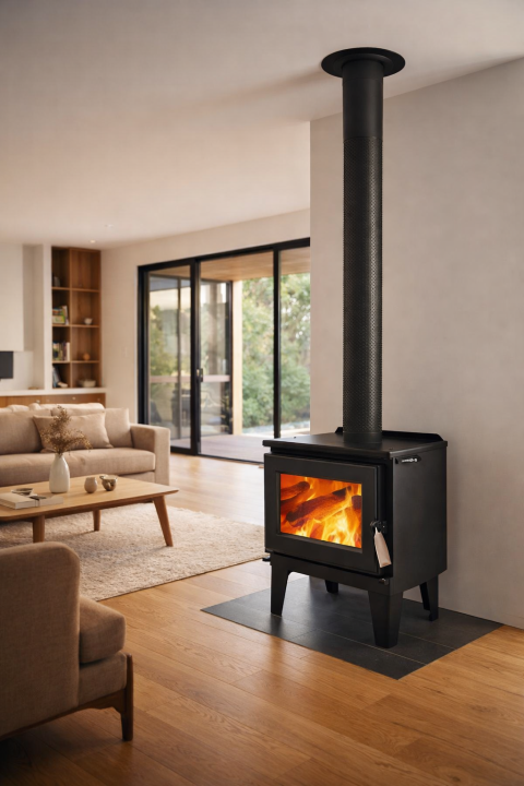 Cozy living room with fireplace and modern decor.